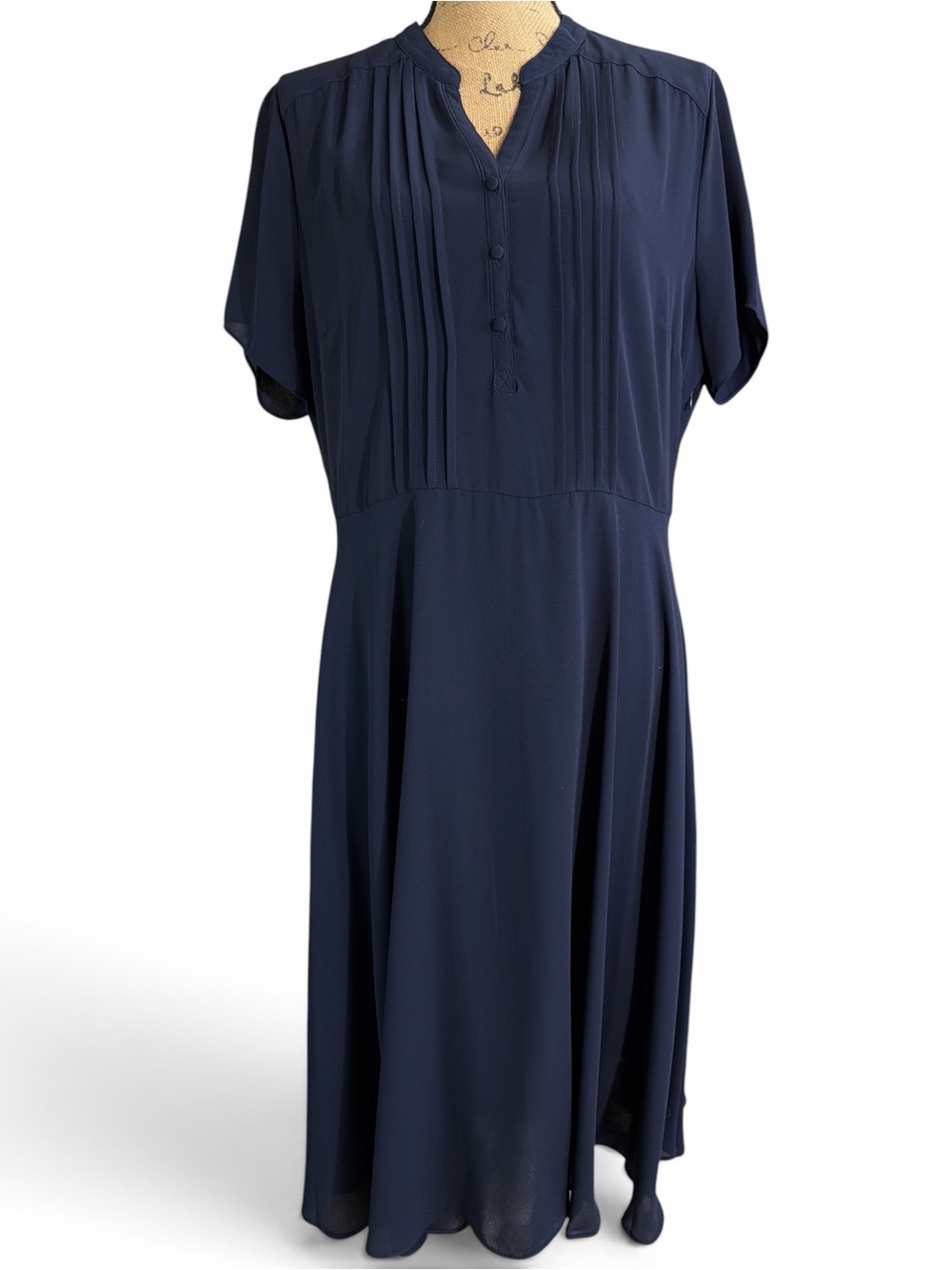Nanette Lepore Navy Pleated V-Neck Tunic Dress EC. Size 14